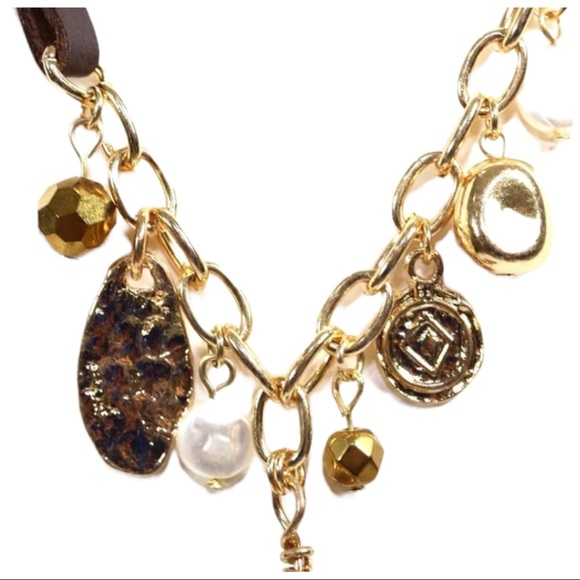 Mixed Charm Hematite Leather Necklace - Picture 2 of 11